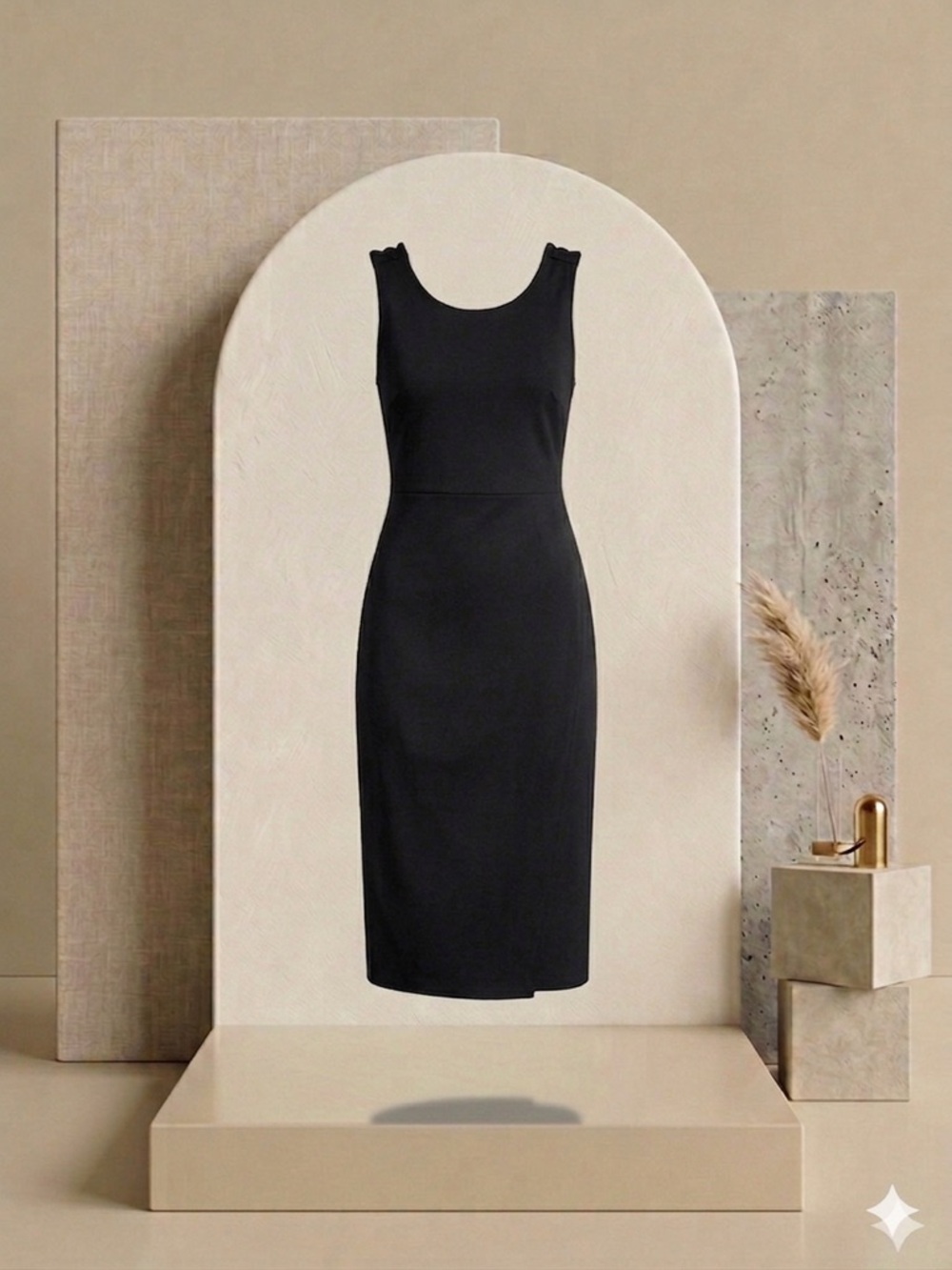 Guess Black Sleeveless Midi Sheath Dress with Scoop Neckline